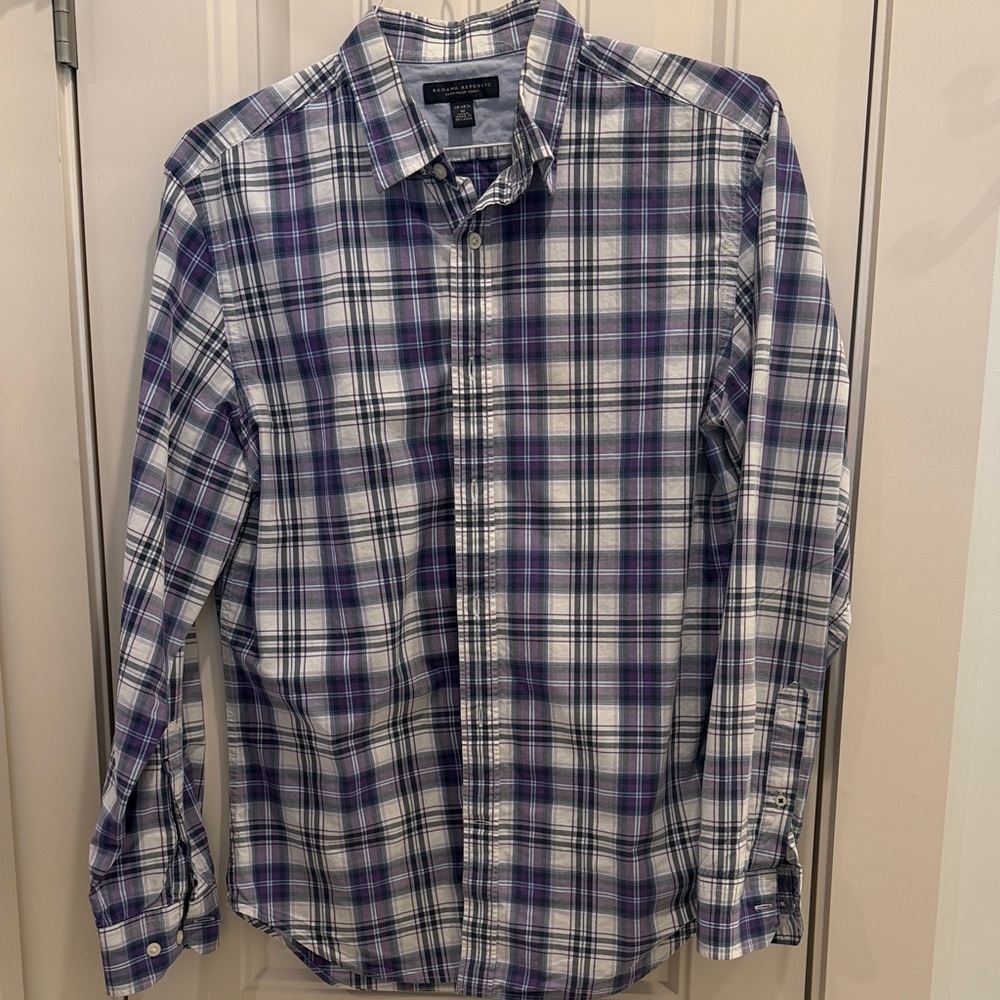 Banana Republic Purple and White Plaid Button-Down Shirt